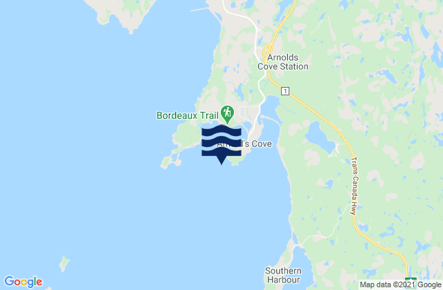Mapa da tábua de marés em Arnold's Cove, Canada