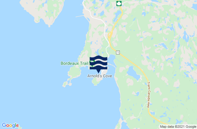 Mapa da tábua de marés em Arnolds Cove, Canada