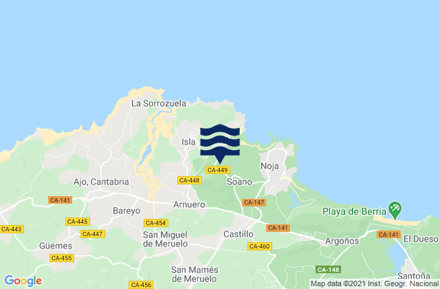 Mapa da tábua de marés em Arnuero, Spain