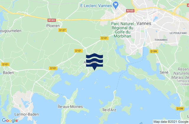 Mapa da tábua de marés em Arradon, France