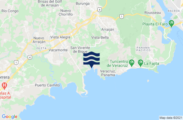 Mapa da tábua de marés em Arraiján, Panama