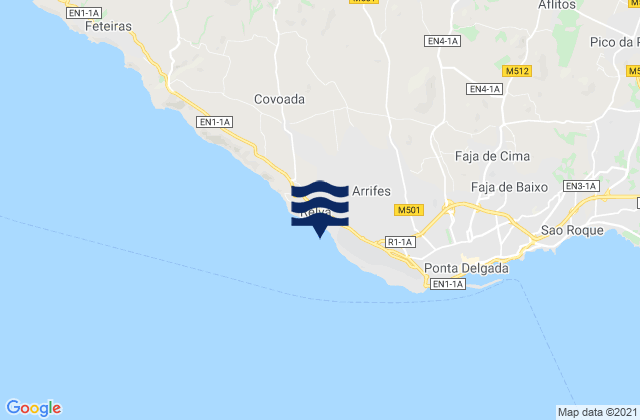 Mapa da tábua de marés em Arrifes, Portugal