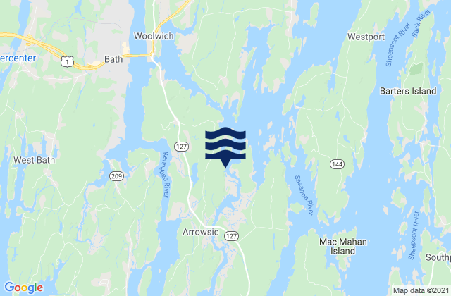 Mapa da tábua de marés em Arrowsic Island, United States