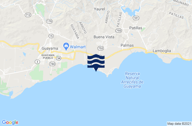 Mapa da tábua de marés em Arroyo, Puerto Rico
