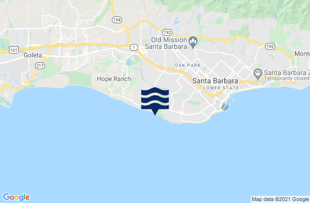 Mapa da tábua de marés em Arroyo Burro Beach, United States