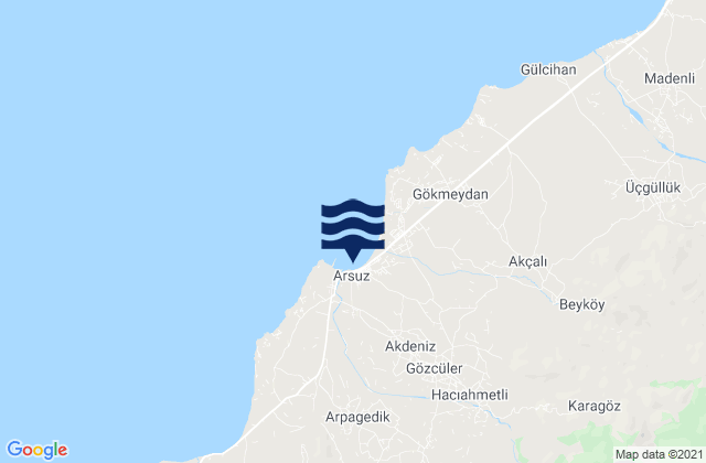 Mapa da tábua de marés em Arsuz, Turkey
