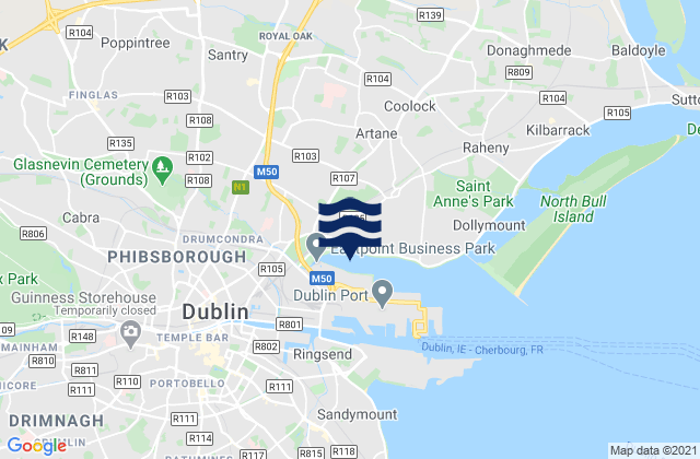 Mapa da tábua de marés em Artane, Ireland