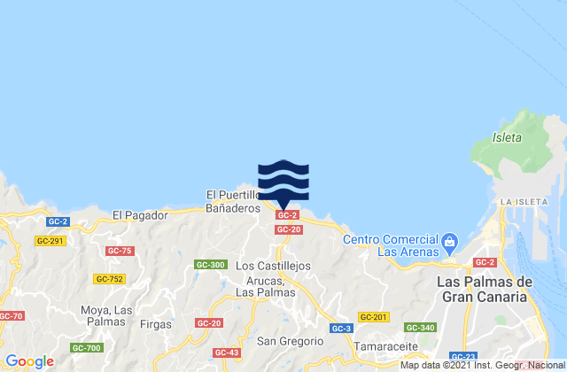 Mapa da tábua de marés em Arucas, Spain