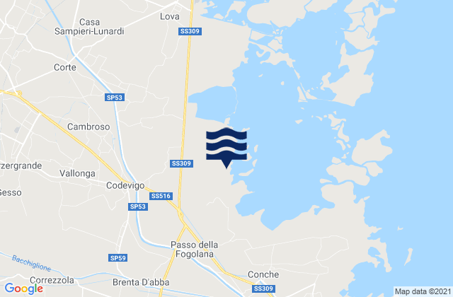 Mapa da tábua de marés em Arzergrande, Italy