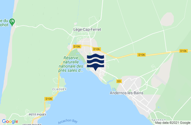 Mapa da tábua de marés em Arès, France
