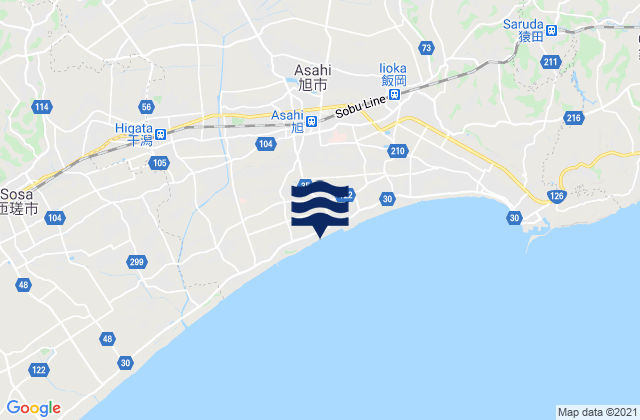 Mapa da tábua de marés em Asahi, Japan