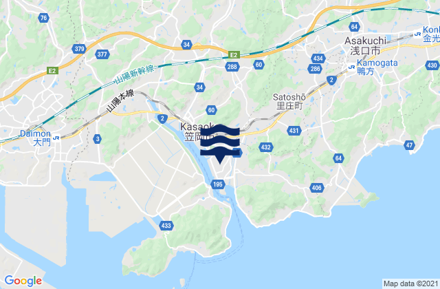 Mapa da tábua de marés em Asakuchi-gun, Japan