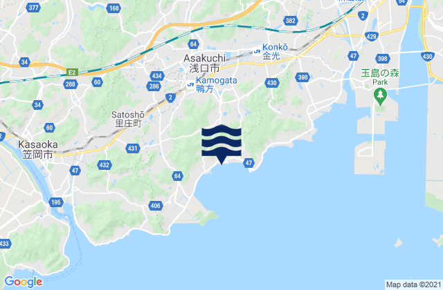 Mapa da tábua de marés em Asakuchi Shi, Japan