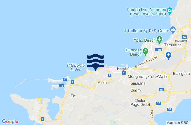 Mapa da tábua de marés em Asan-Maina Municipality, Guam