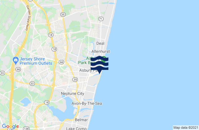 Mapa da tábua de marés em Asbury Park, United States