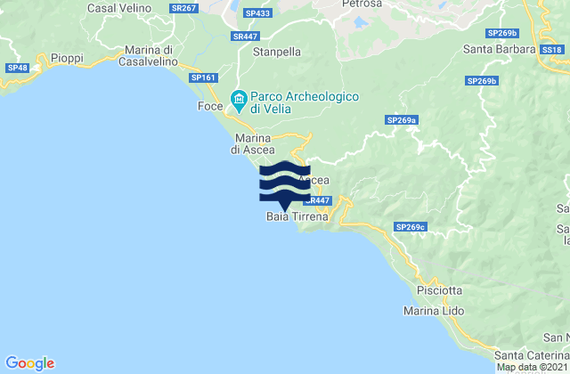 Mapa da tábua de marés em Ascea, Italy