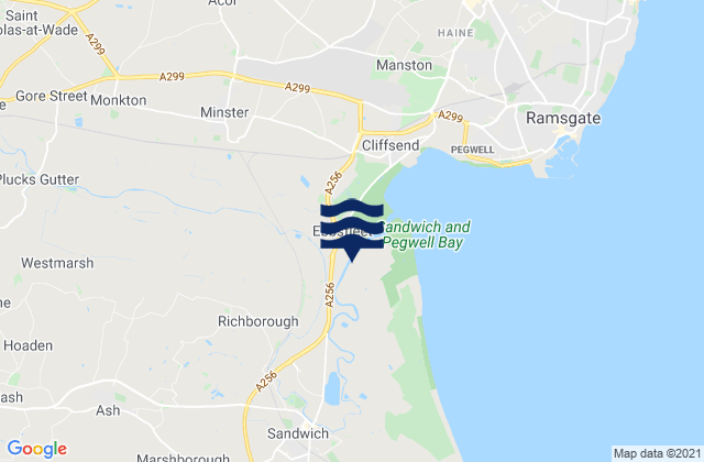 Mapa da tábua de marés em Ash, United Kingdom