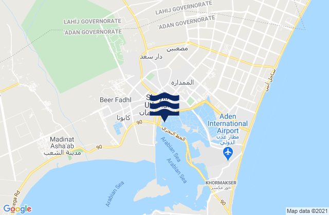 Mapa da tábua de marés em Ash Shaykh ‘Uthmān, Yemen