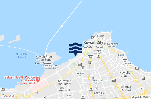 Mapa da tábua de marés em Ash Shāmīyah, Kuwait