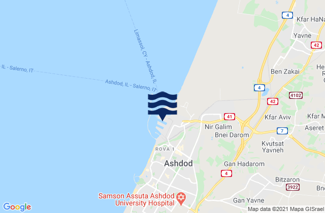 Mapa da tábua de marés em Ashdod -Hshover (Port), Israel