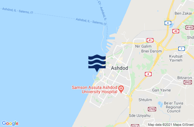 Mapa da tábua de marés em Ashdod, Israel