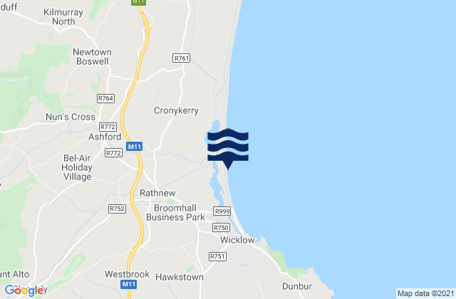 Mapa da tábua de marés em Ashford, Ireland