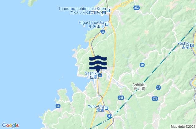 Mapa da tábua de marés em Ashikita-gun, Japan
