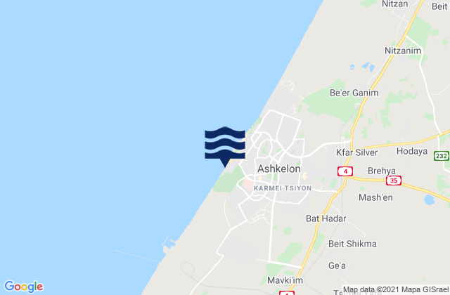 Mapa da tábua de marés em Ashkelon Shimshon, Israel