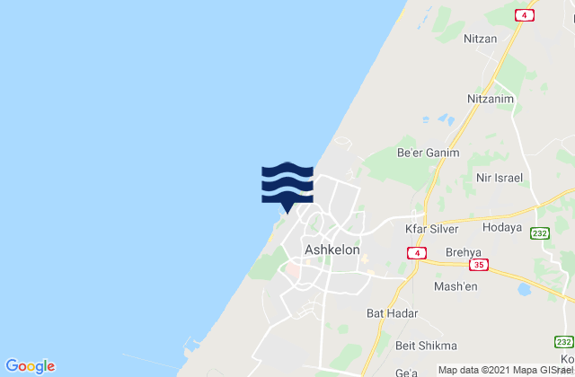 Mapa da tábua de marés em Ashkelon, Israel