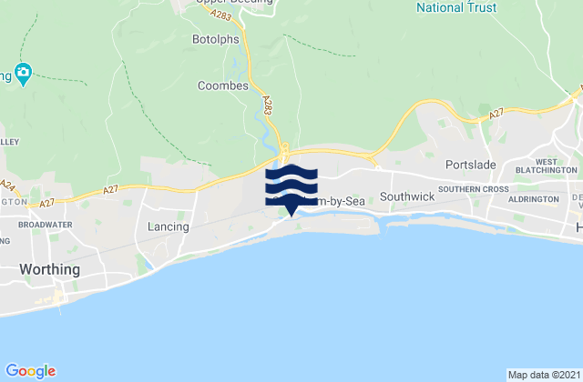 Mapa da tábua de marés em Ashurst, United Kingdom