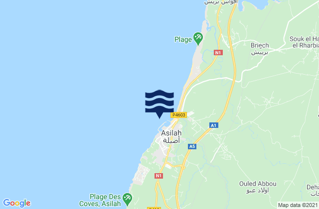 Mapa da tábua de marés em Asilah, Morocco