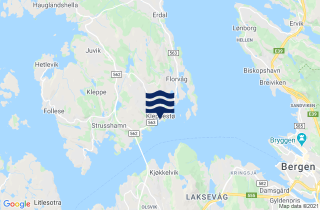Mapa da tábua de marés em Askøy, Norway