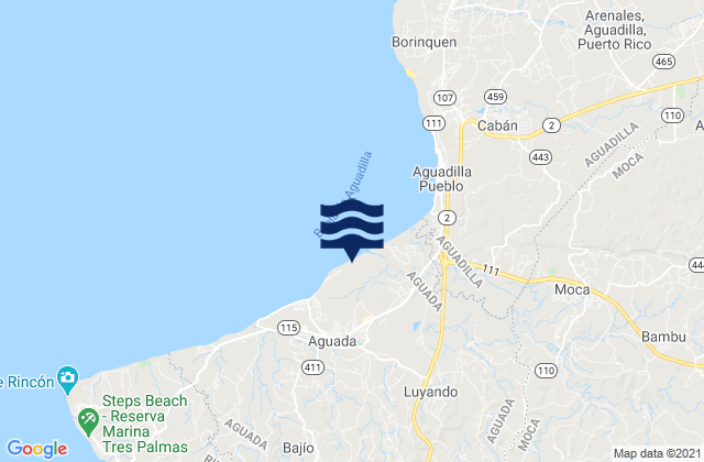 Mapa da tábua de marés em Asomante Barrio, Puerto Rico