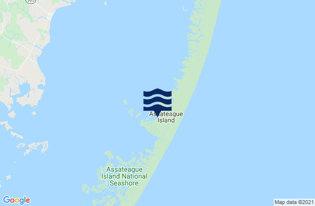 Mapa da tábua de marés em Assateague Island, United States