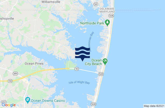 Mapa da tábua de marés em Assawoman Bay, United States