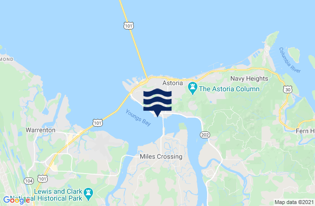 Mapa da tábua de marés em Astoria (Youngs Bay), United States