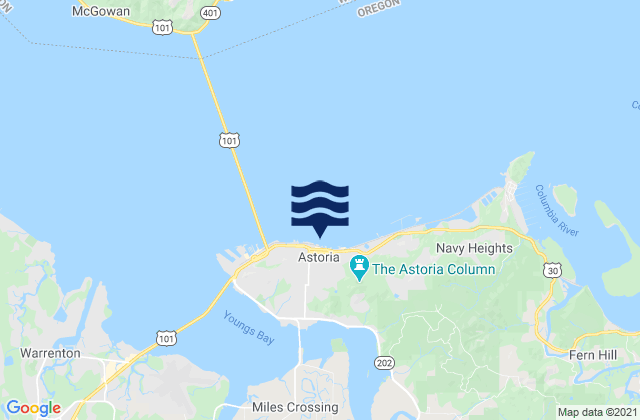 Mapa da tábua de marés em Astoria, United States