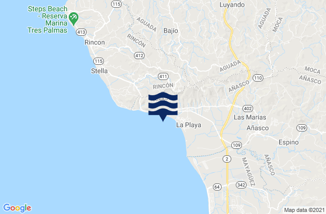 Mapa da tábua de marés em Atalaya Barrio, Puerto Rico