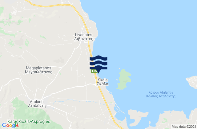 Mapa da tábua de marés em Atalánti, Greece