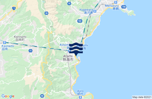 Mapa da tábua de marés em Atami-shi, Japan