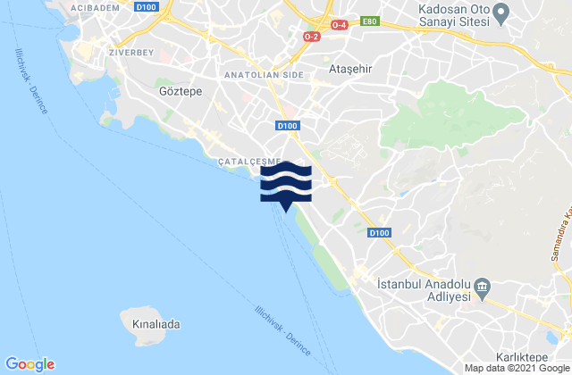 Mapa da tábua de marés em Ataşehir, Turkey