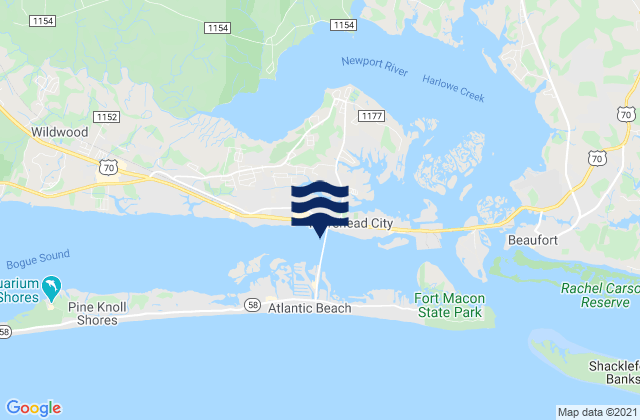 Mapa da tábua de marés em Atlantic Beach Bridge, United States
