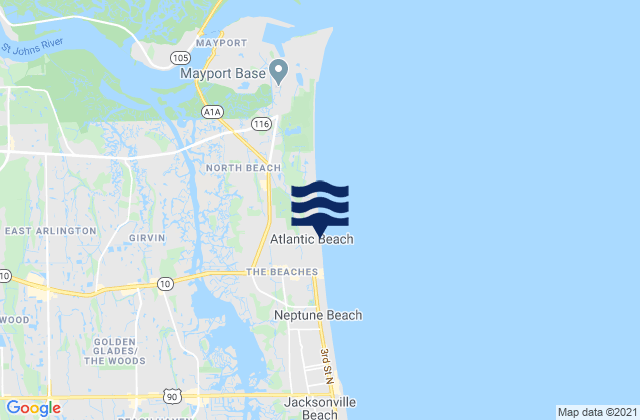 Mapa da tábua de marés em Atlantic Beach, United States