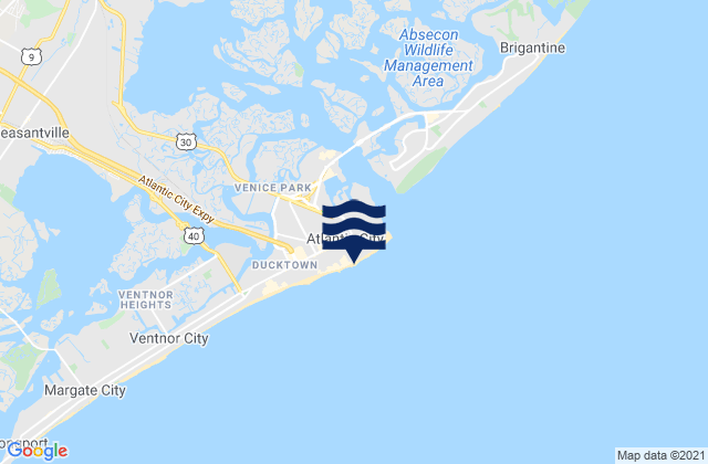 Mapa da tábua de marés em Atlantic City, United States