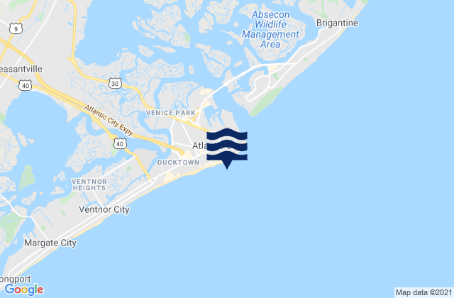 Mapa da tábua de marés em Atlantic City Ocean, United States