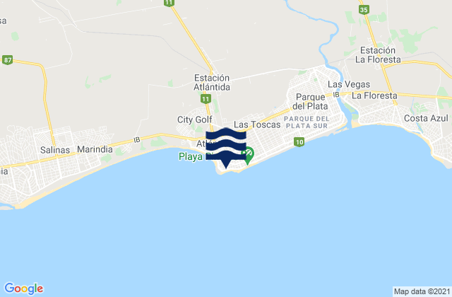 Mapa da tábua de marés em Atlántida, Uruguay