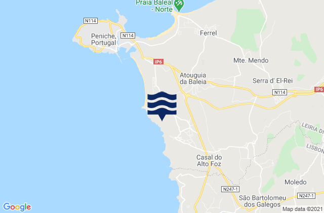 Mapa da tábua de marés em Atouguia da Baleia, Portugal