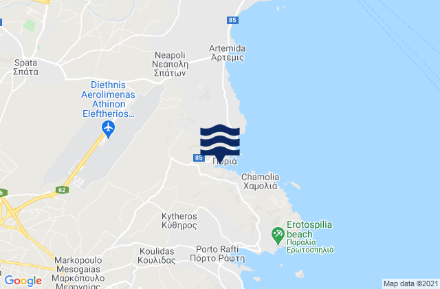 Mapa da tábua de marés em Attica, Greece