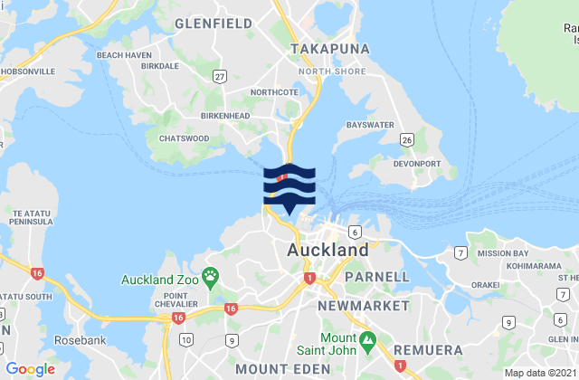 Mapa da tábua de marés em Auckland, New Zealand