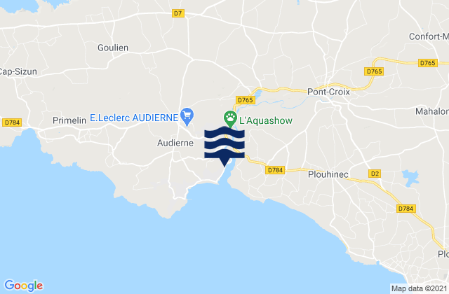 Mapa da tábua de marés em Audierne, France